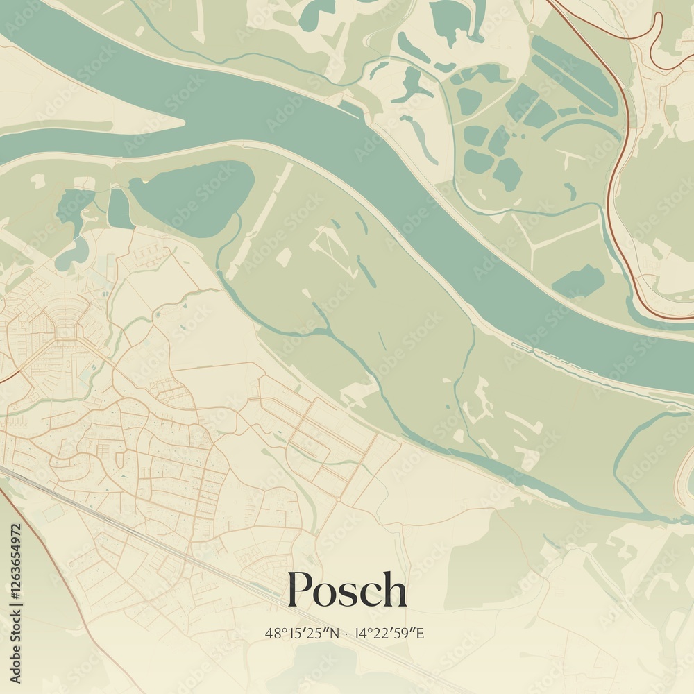Fototapeta premium Vintage map of Posch, Austria.