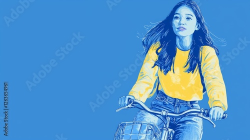 Teen Girl Riding Bicycle Pop art aesthetics illustration.