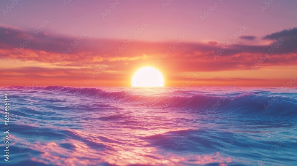 Fototapeta premium Vibrant Sunset Over Glowing Waves with Tropical Beach Serenity