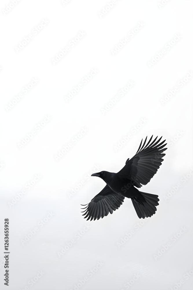 Obraz premium Solitary Raven: A Flight of Grace Through Winter's Silent Veil