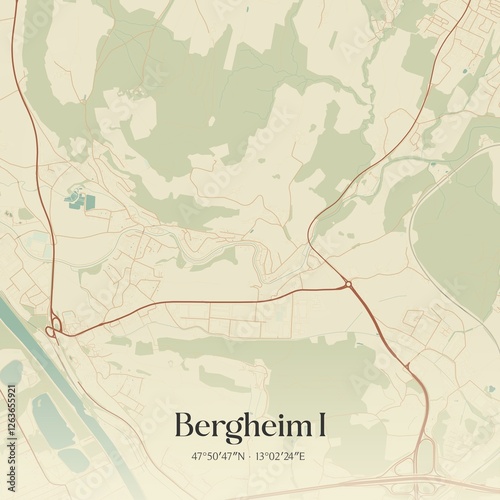 Vintage map of Bergheim I, Austria.