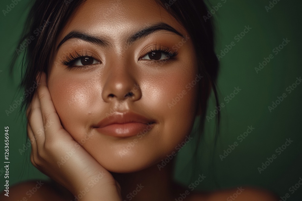 Fototapeta premium Close-up of a woman with glowing skin and a serene expression