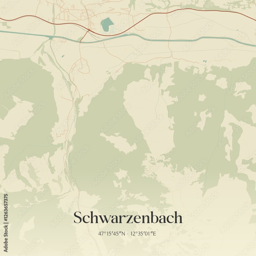 Fototapeta premium Vintage map of Schwarzenbach, Austria.