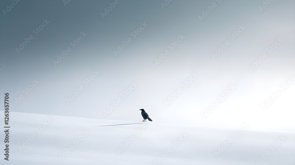 Solitary Raven: A Flight of Grace Through Winter's Silent Veil Solitary Raven: A Flight of Grace Through Winter's Silent Veil
