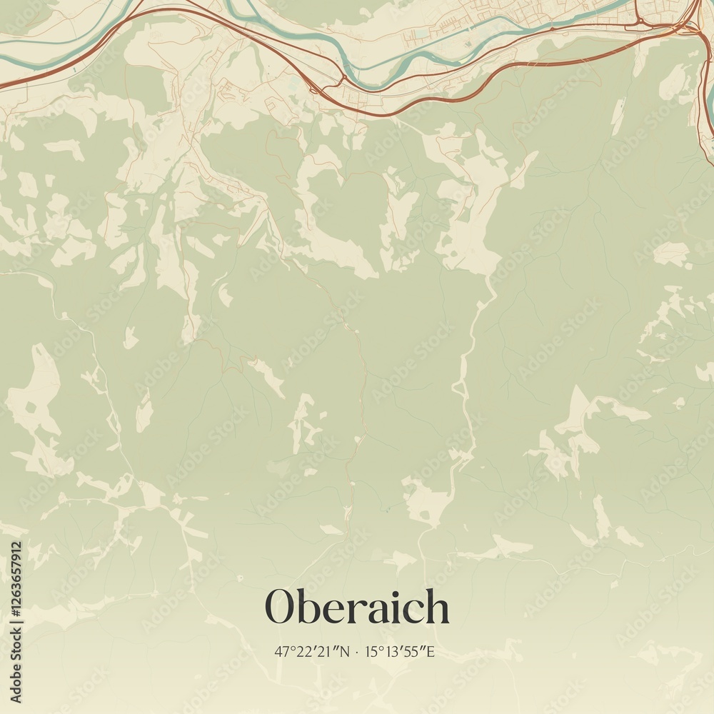 Fototapeta premium Vintage map of Oberaich, Austria.