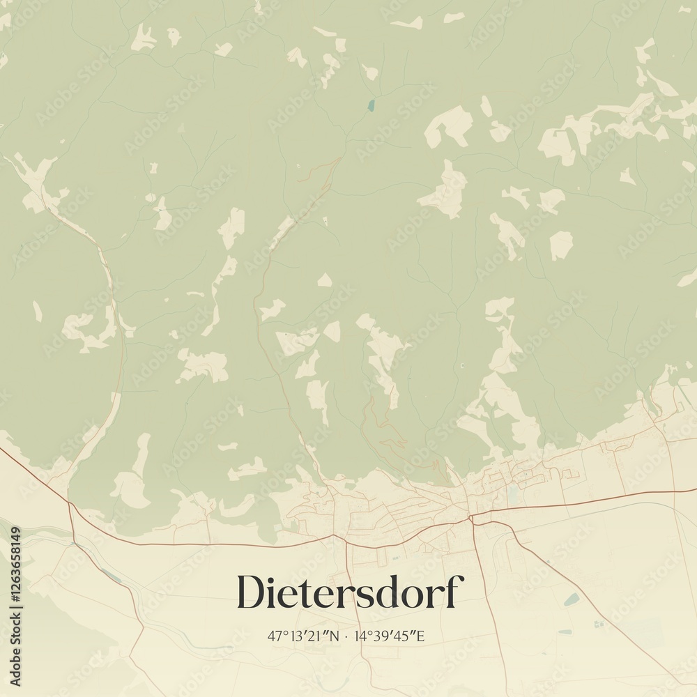 Fototapeta premium Vintage map of Dietersdorf, Austria.