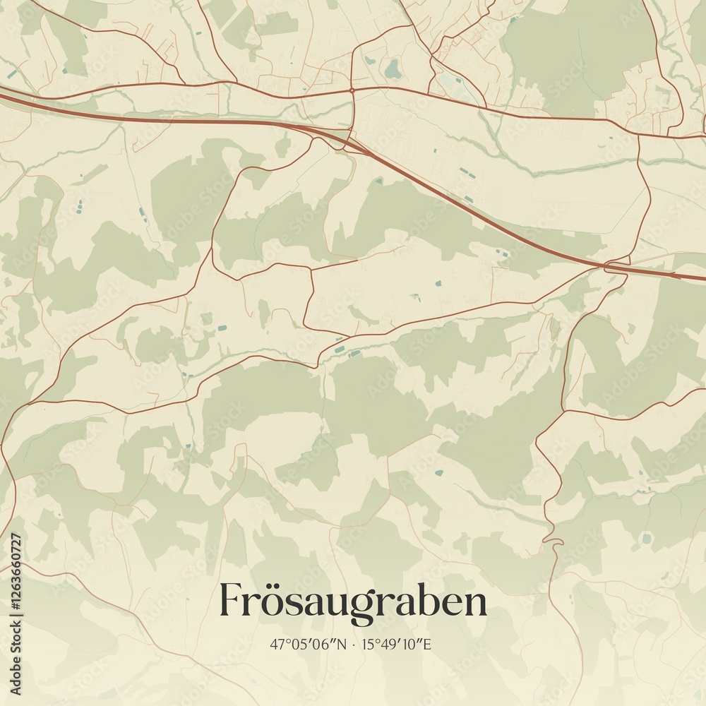 Fototapeta premium Vintage map of Frösaugraben, Austria.