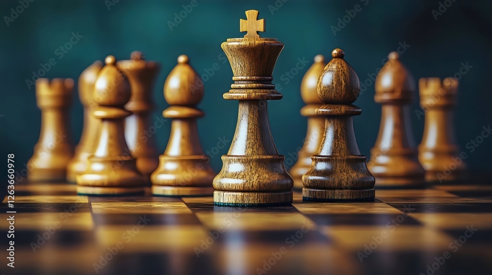 A wooden chess piece is in the middle of a chess board A wooden chess piece is in the middle of a chess board