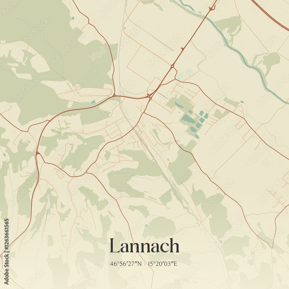Fototapeta premium Vintage map of Lannach, Austria.