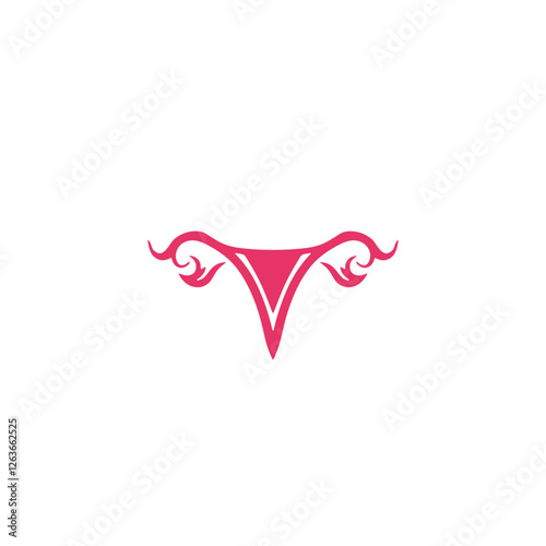 Symbolic representation of uterus and ovaries with floral elements in pink with transparent background