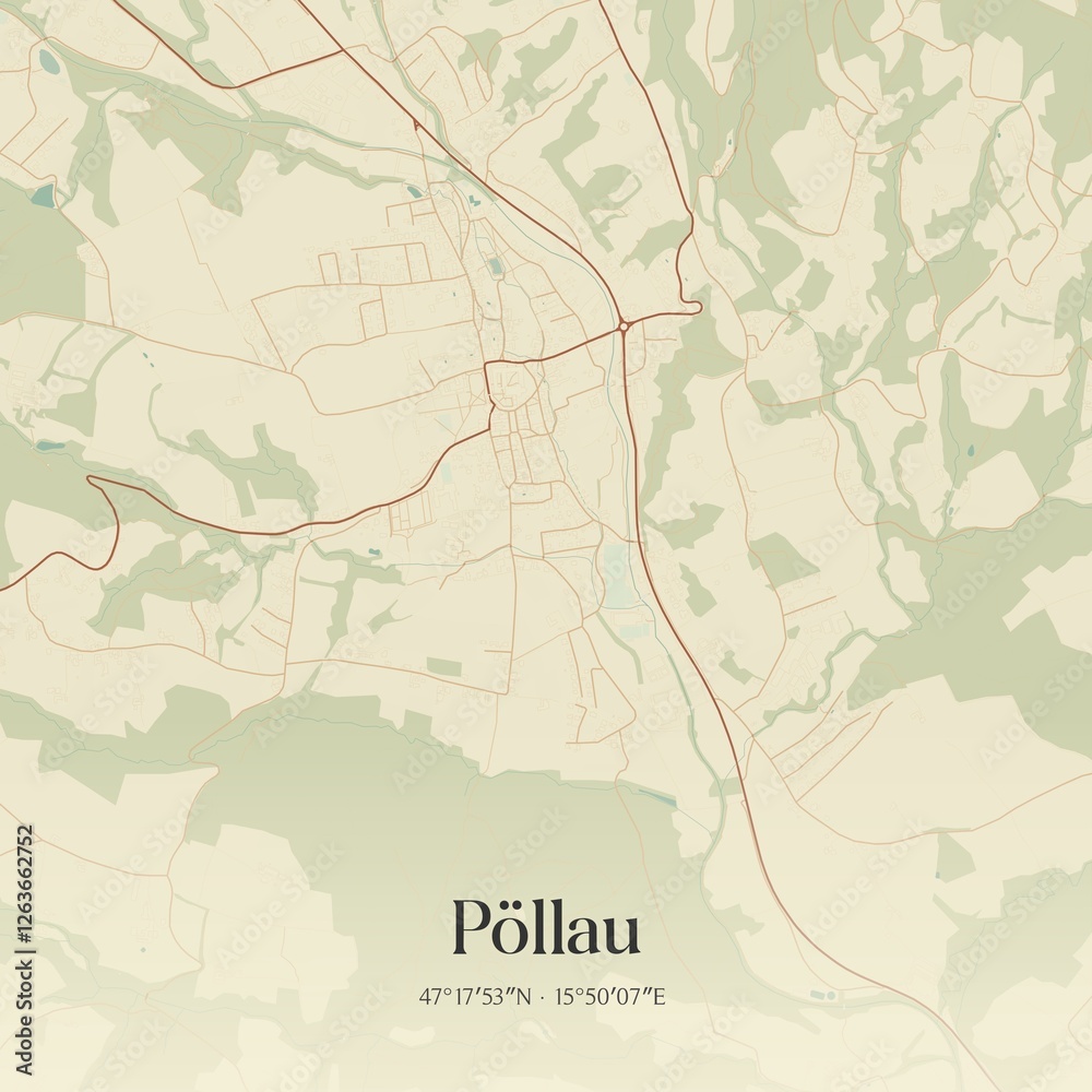 Vintage map of Pöllau, Austria.