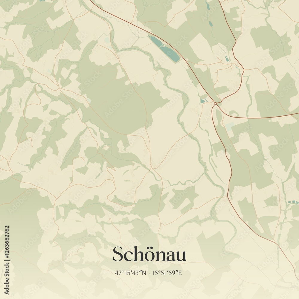 Vintage map of Schönau, Austria.