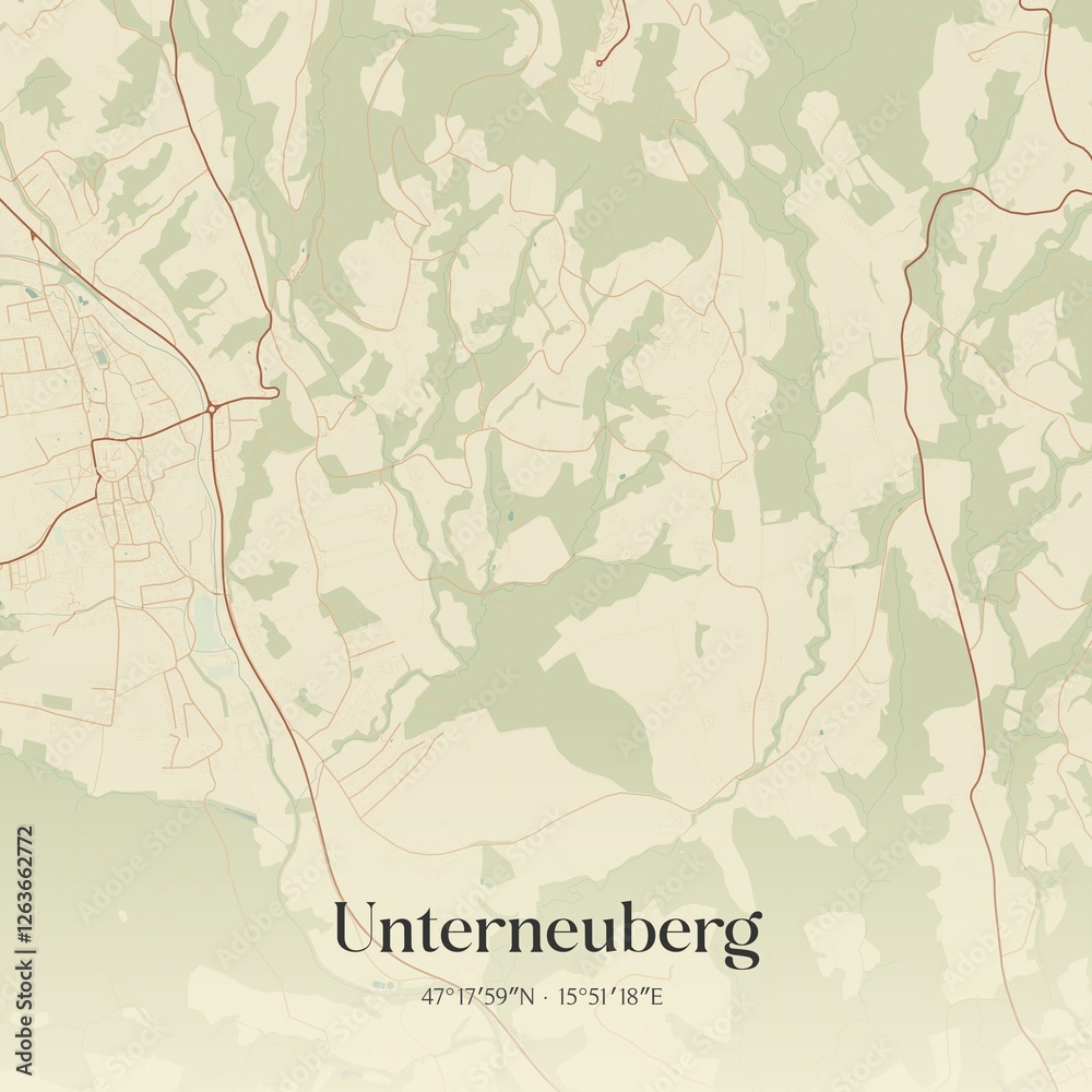 Vintage map of Unterneuberg, Austria.