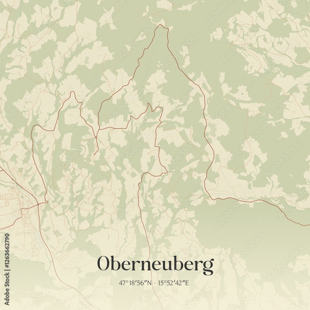 Vintage map of Oberneuberg, Austria.