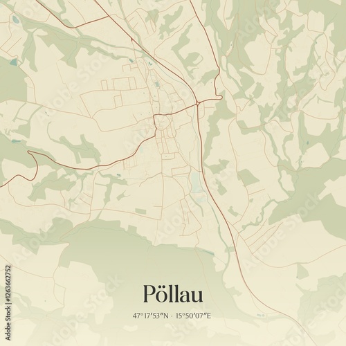 Obraz na płótnie Vintage map of Pöllau, Austria. w salonie