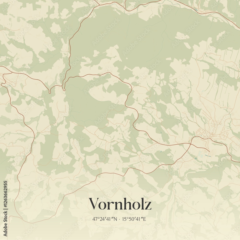Vintage map of Vornholz, Austria.