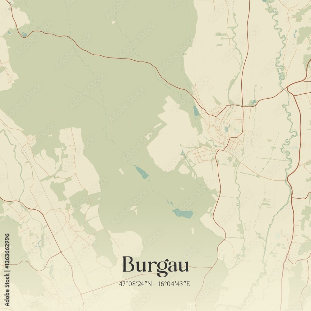 Vintage map of Burgau, Austria.