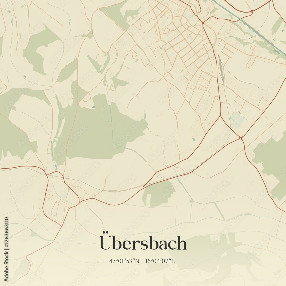 Vintage map of Übersbach, Austria.