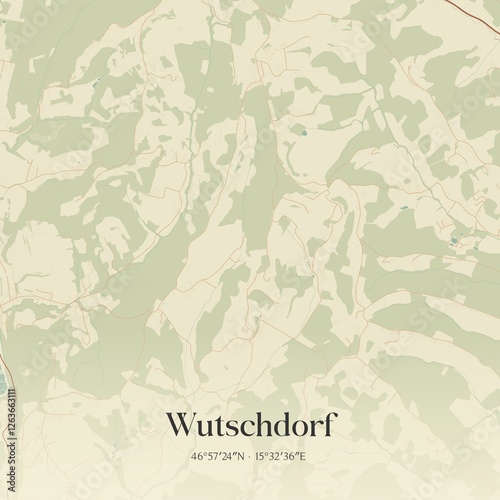 Obraz na płótnie Vintage map of Wutschdorf, Austria. w salonie