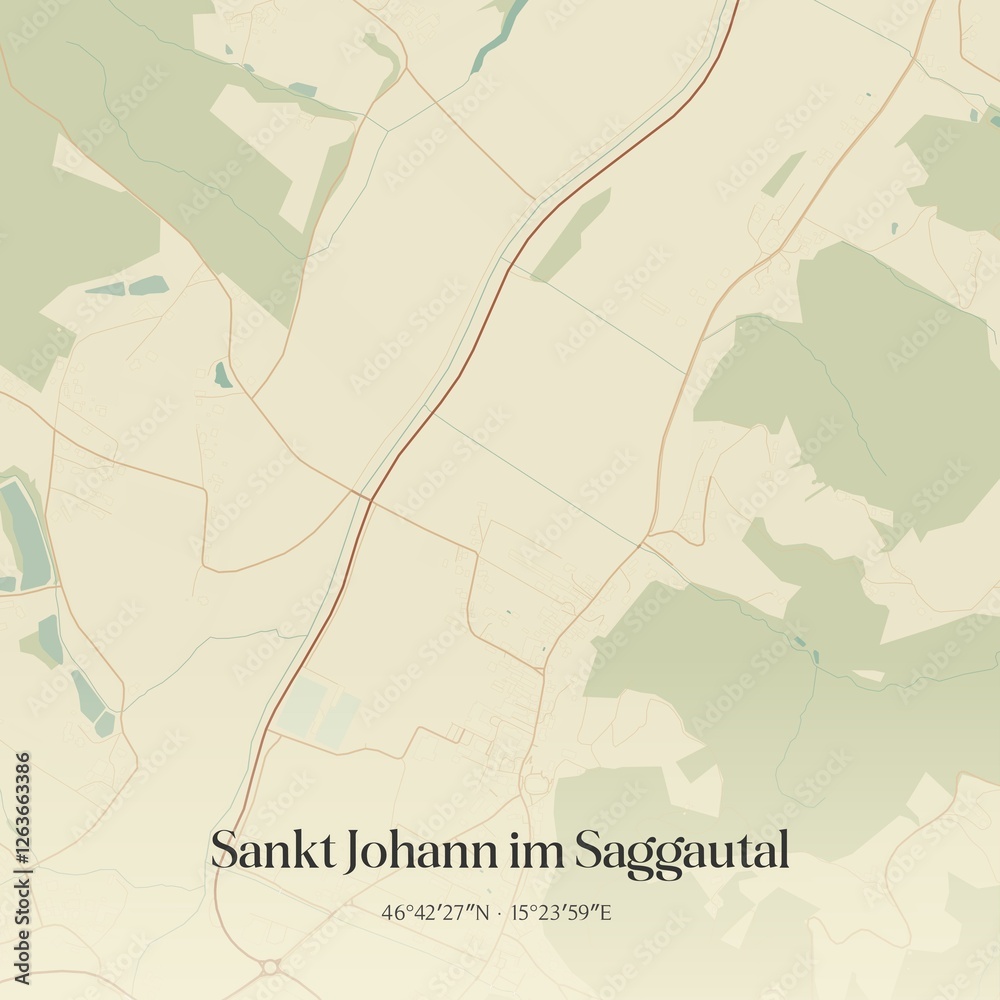 Vintage map of Sankt Johann im Saggautal, Austria.