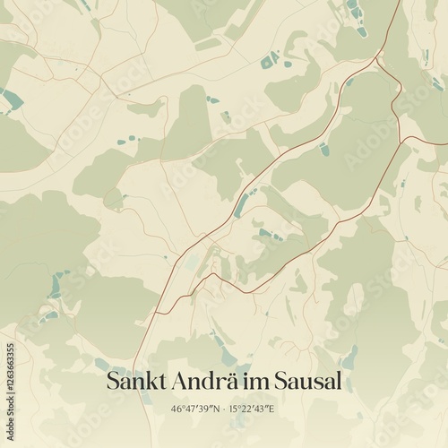 Obraz na płótnie Vintage map of Sankt Andrä im Sausal, Austria. w salonie