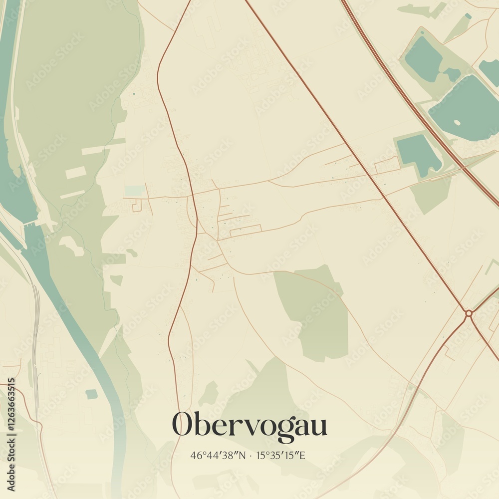 Vintage map of Obervogau, Austria.