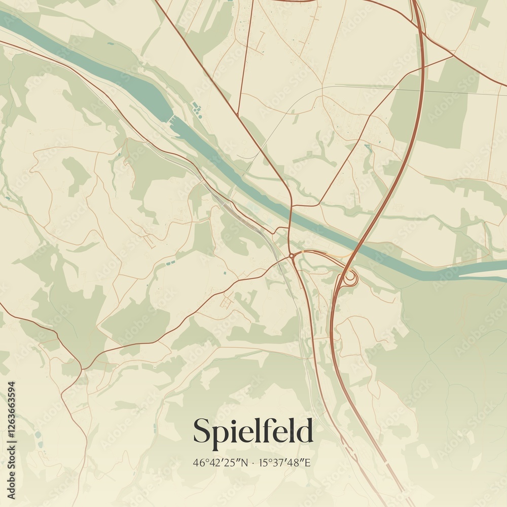 Vintage map of Spielfeld, Austria.