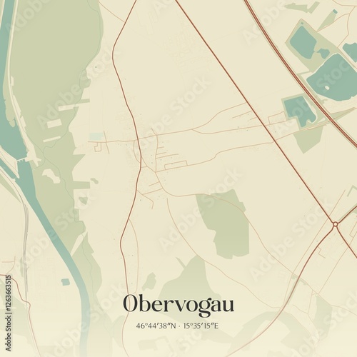Obraz na płótnie Vintage map of Obervogau, Austria. w salonie