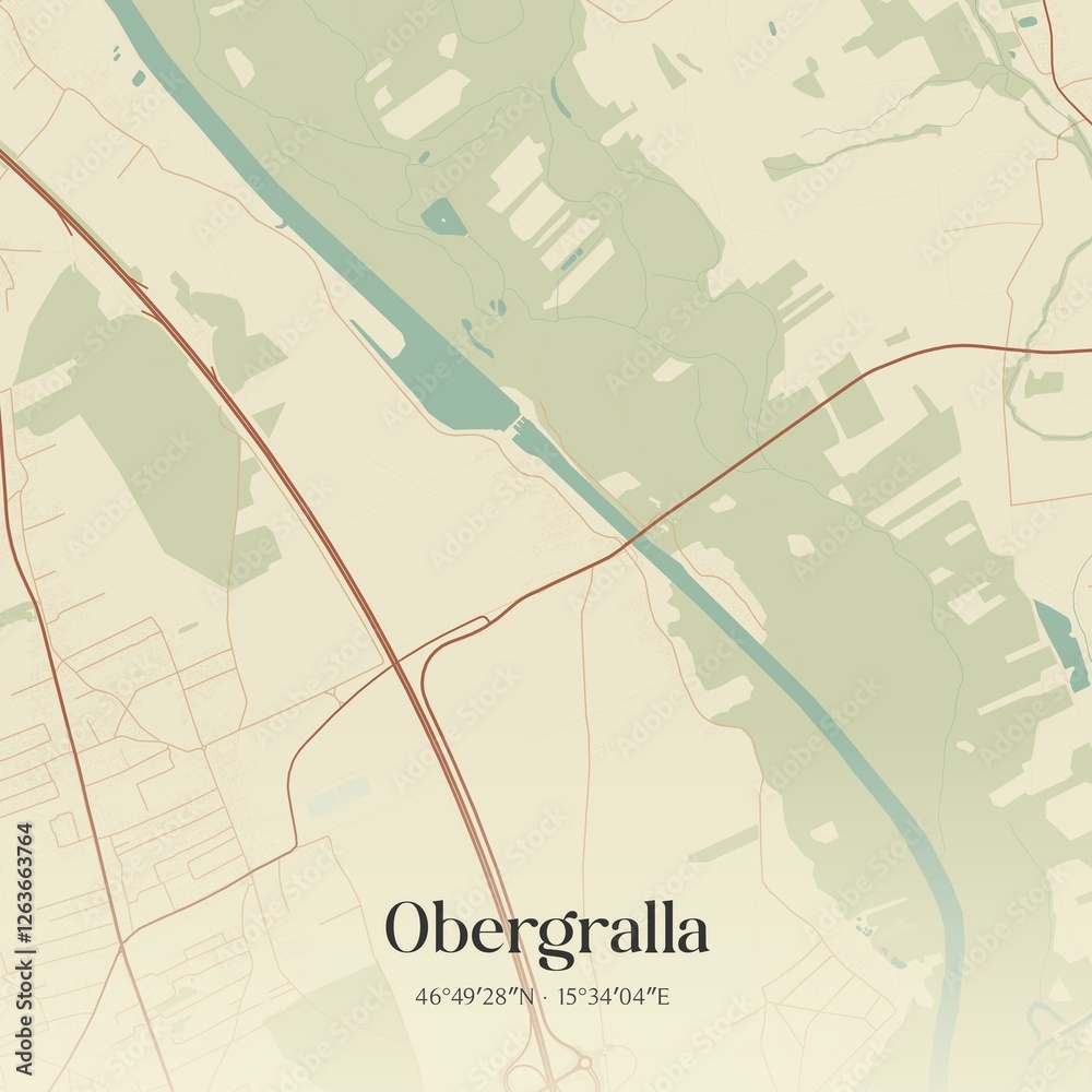 Vintage map of Obergralla, Austria.