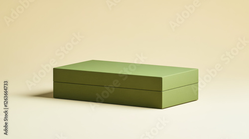 Eco-friendly green rectangular packaging box displayed on a beige background for premium products photo