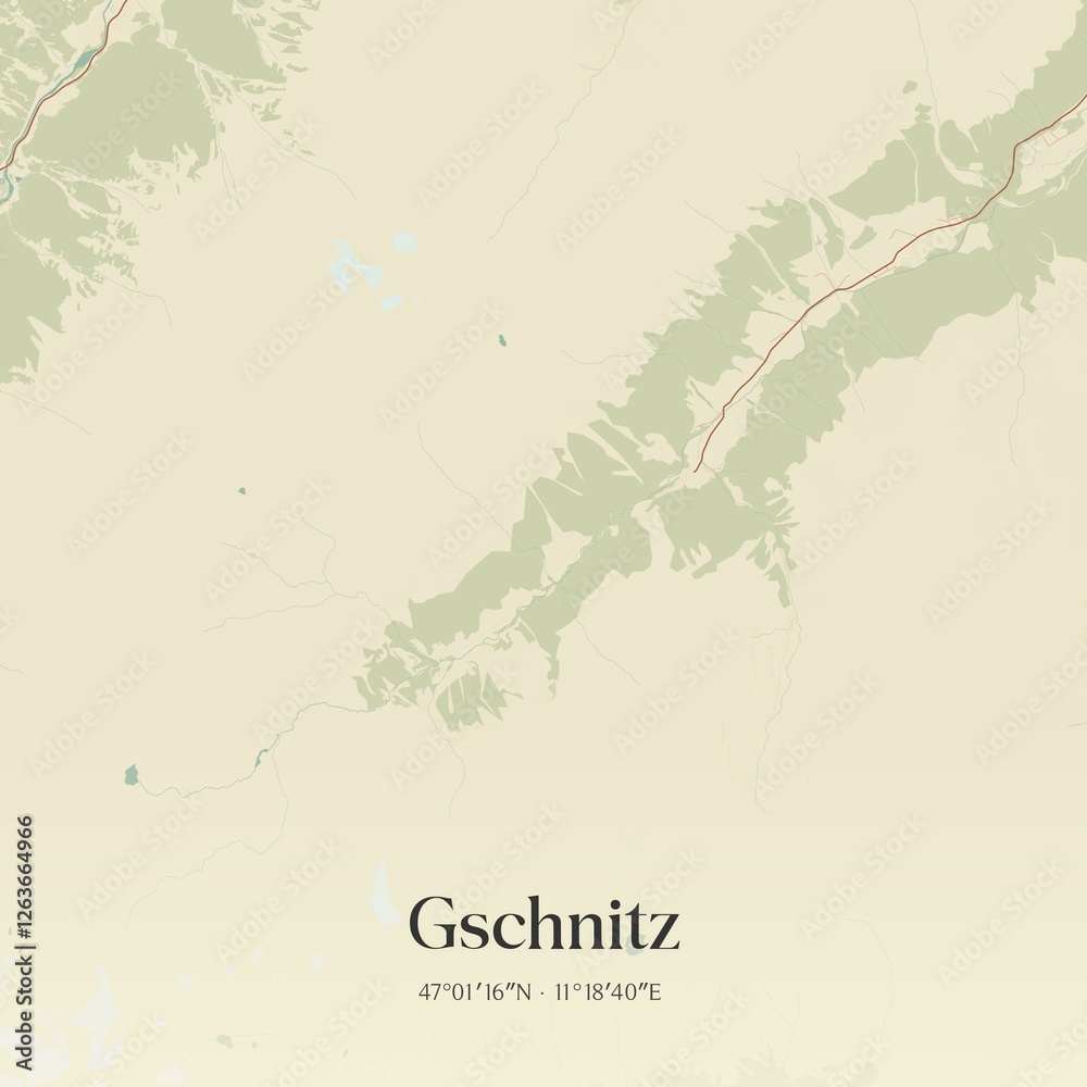 Vintage map of Gschnitz, Austria.