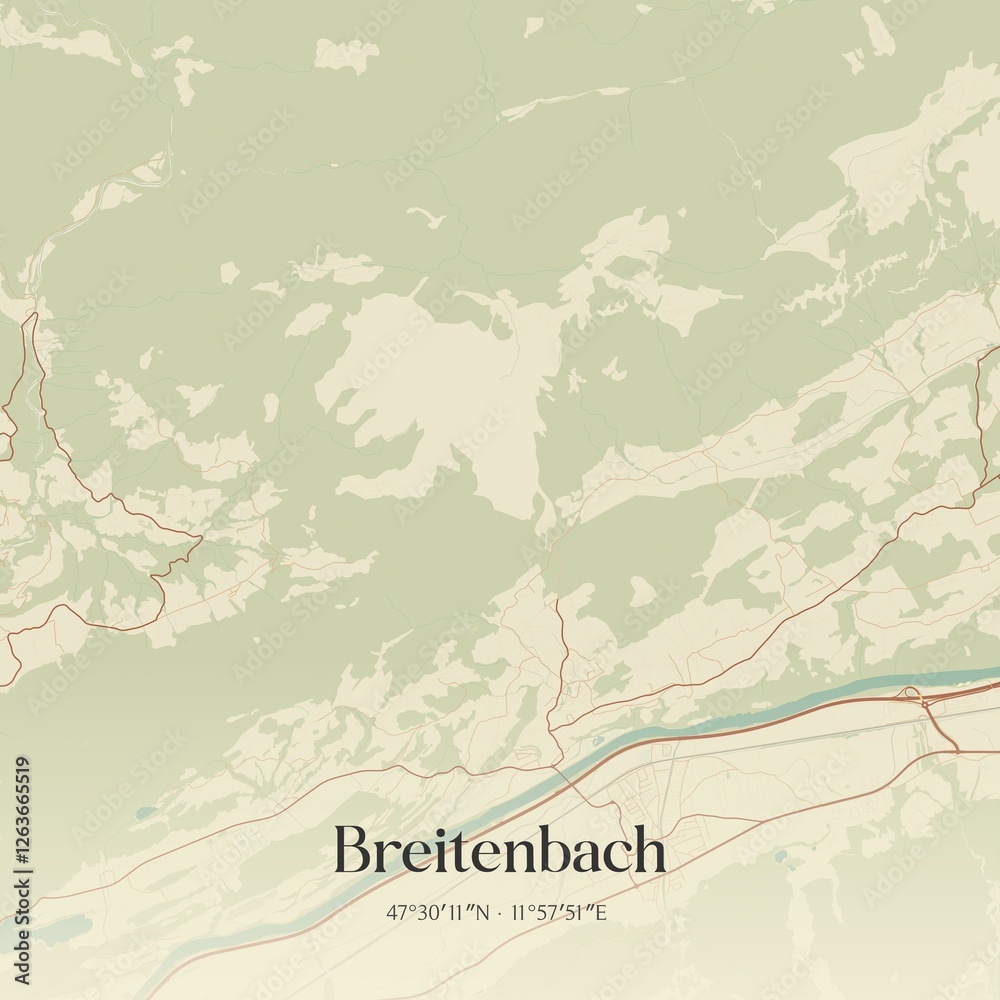 Vintage map of Breitenbach, Austria.