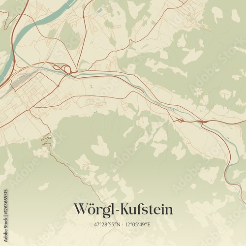 Vintage map of Wörgl-Kufstein, Austria.
