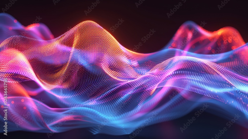 Fototapeta premium Flowing particle wave, abstract tech design, hi-tech big data background for business cards, banners, and brochures