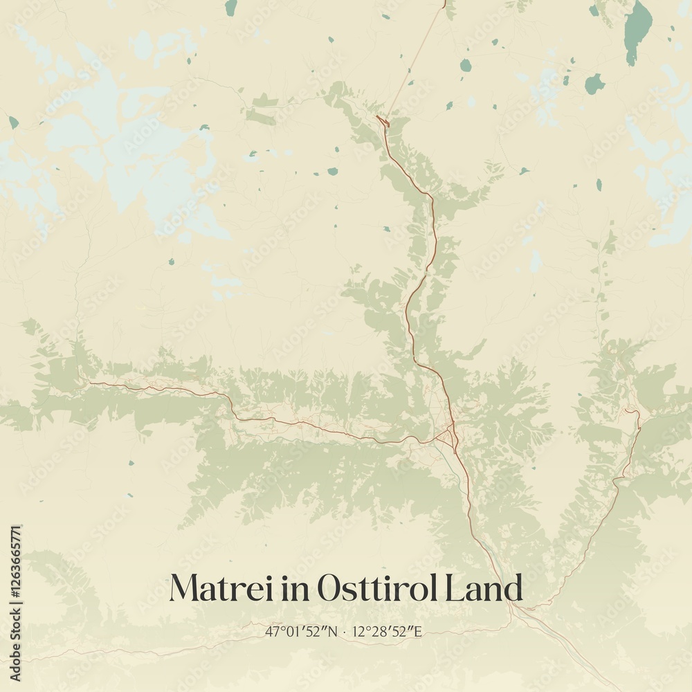 Vintage map of Matrei in Osttirol Land, Austria.