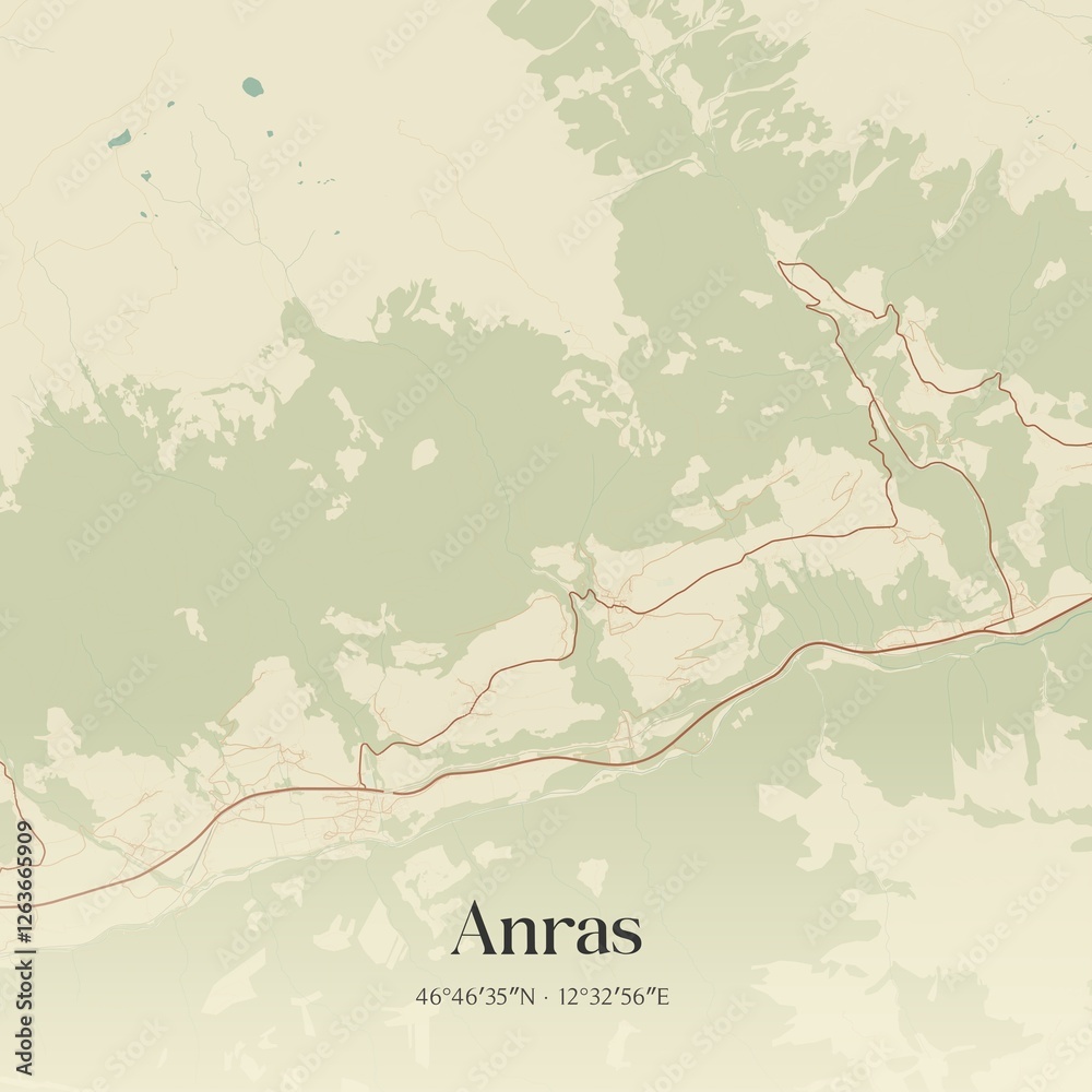 Vintage map of Anras, Austria.