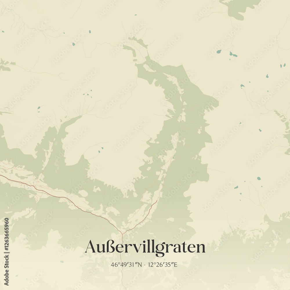 Vintage map of Außervillgraten, Austria.