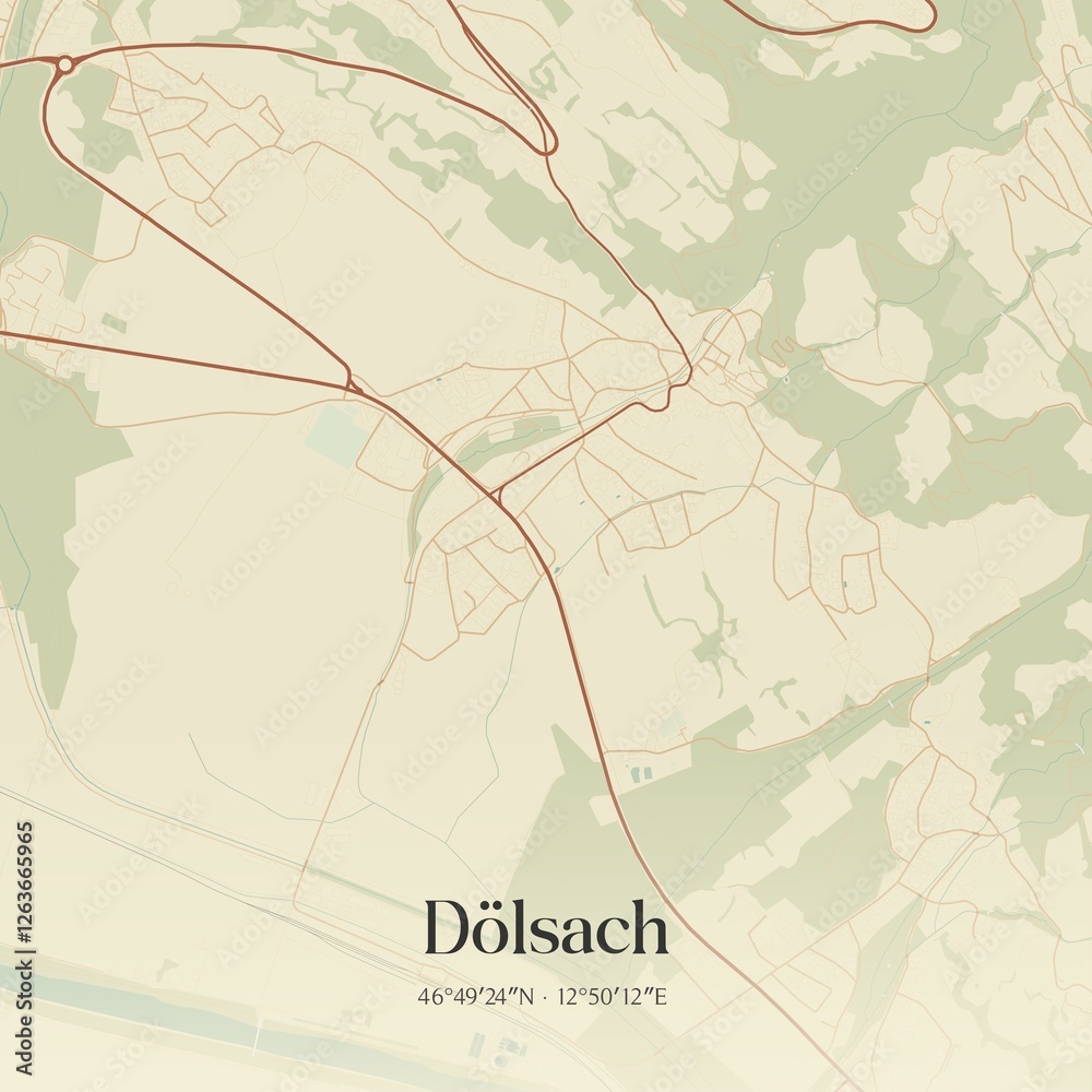 Vintage map of Dölsach, Austria.