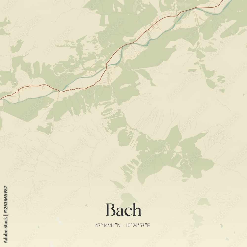 Vintage map of Bach, Austria.