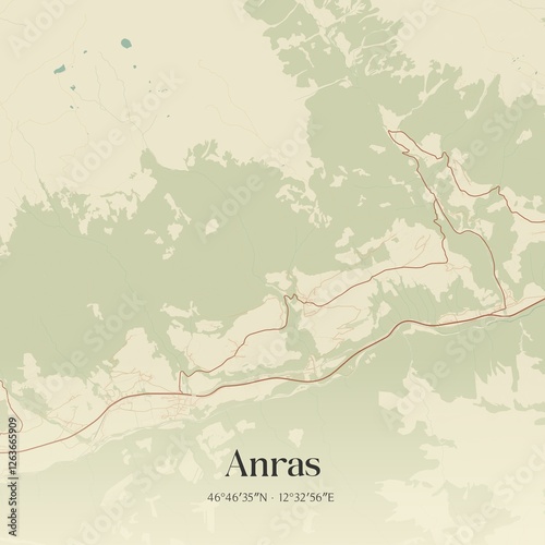 Obraz na płótnie Vintage map of Anras, Austria. w salonie