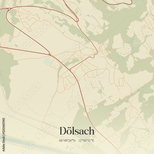 Obraz na płótnie Vintage map of Dölsach, Austria. w salonie