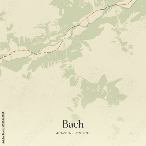 Vintage map of Bach, Austria.
