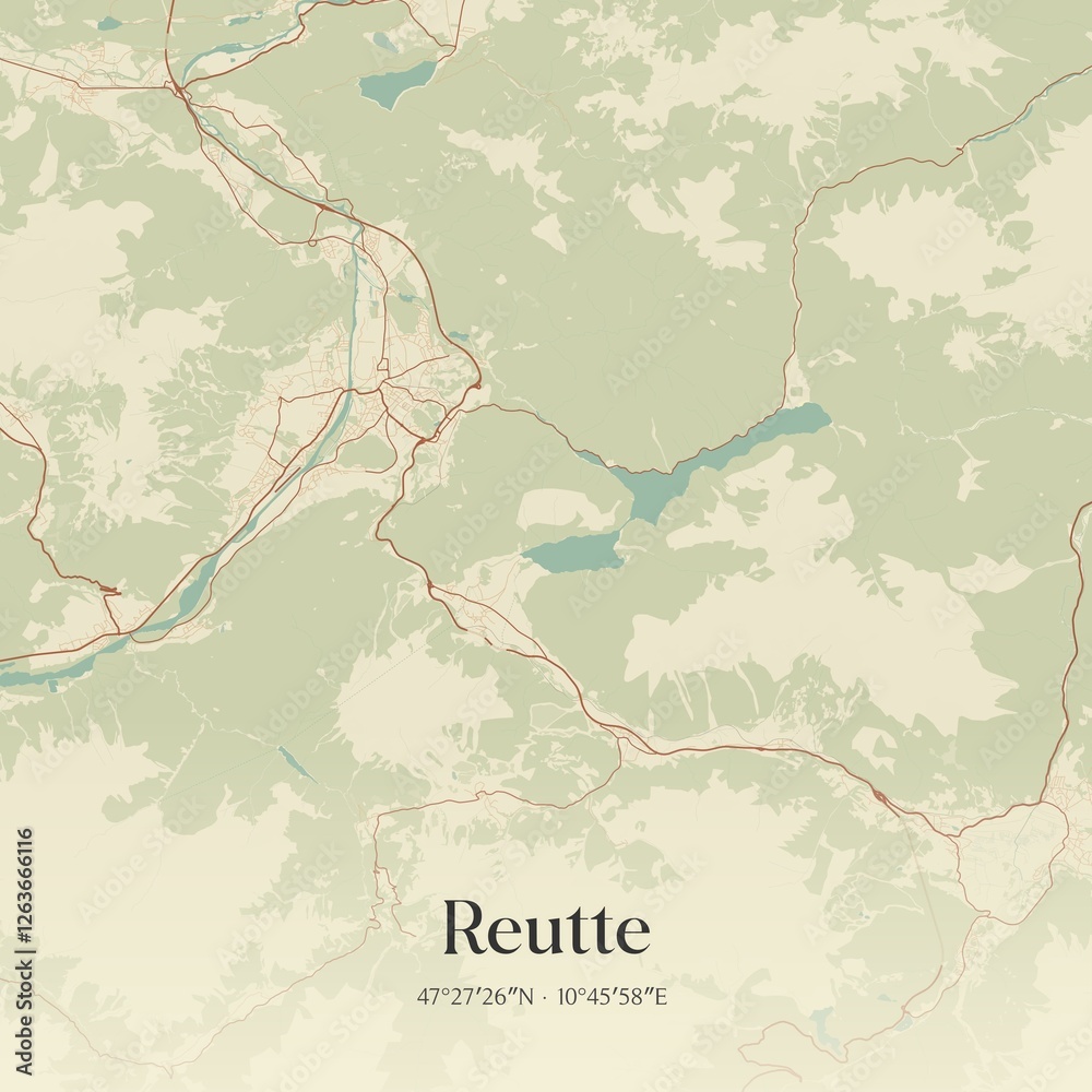 Vintage map of Reutte, Austria.