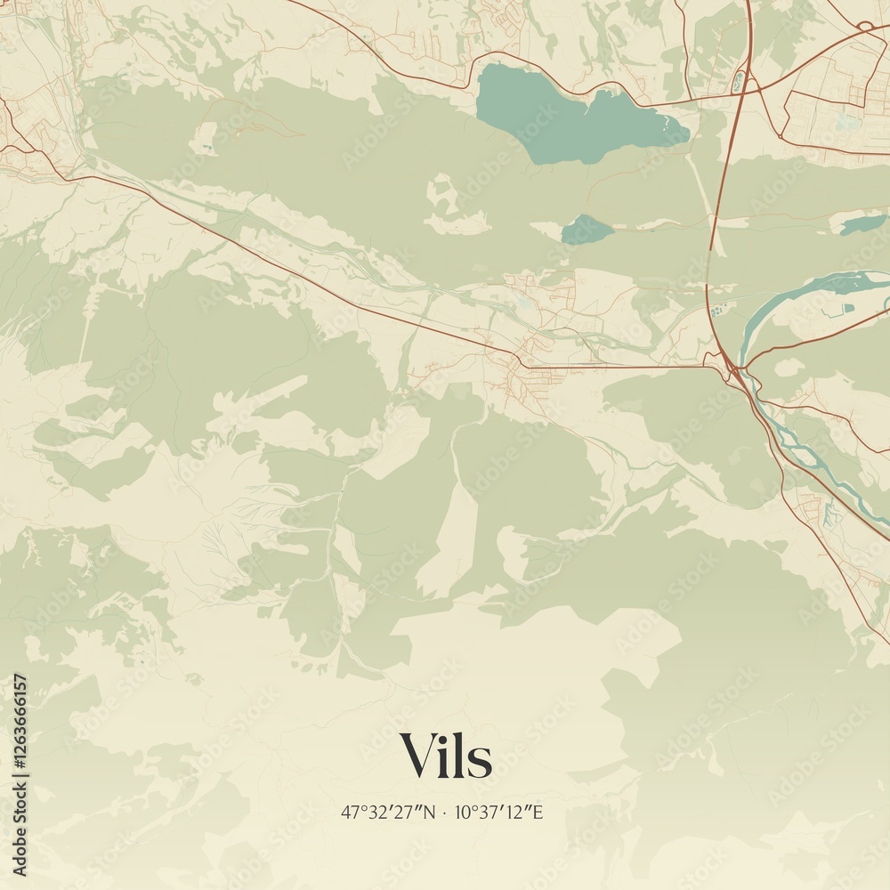 Vintage map of Vils, Austria.