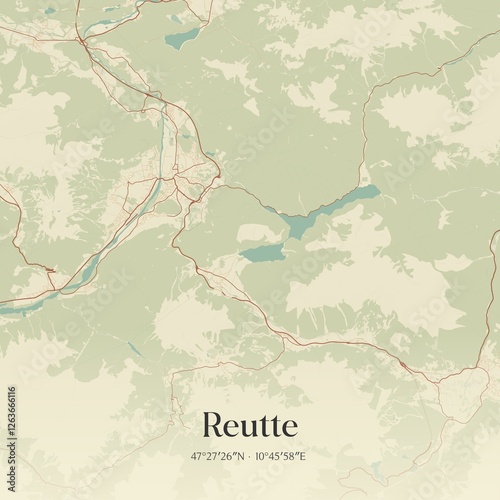 Obraz na płótnie Vintage map of Reutte, Austria. w salonie