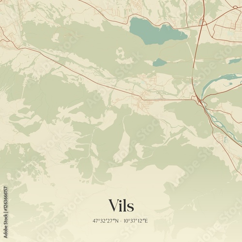 Obraz na płótnie Vintage map of Vils, Austria. w salonie