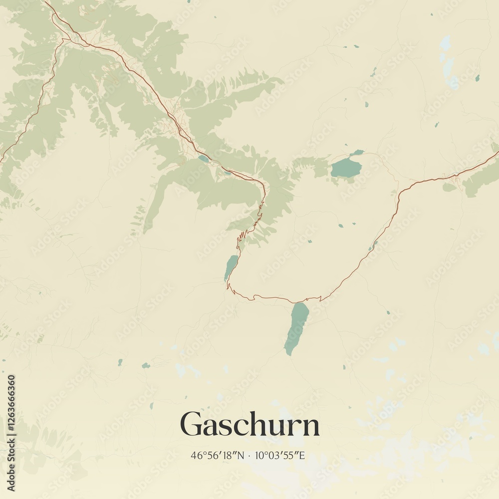 Vintage map of Gaschurn, Austria.