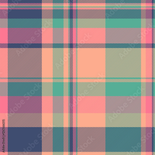 Traditional plaid textile background, idea tartan pattern vector. Print fabric seamless check texture in orange and teal colors.