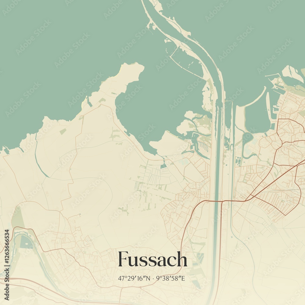 Vintage map of Fussach, Austria.