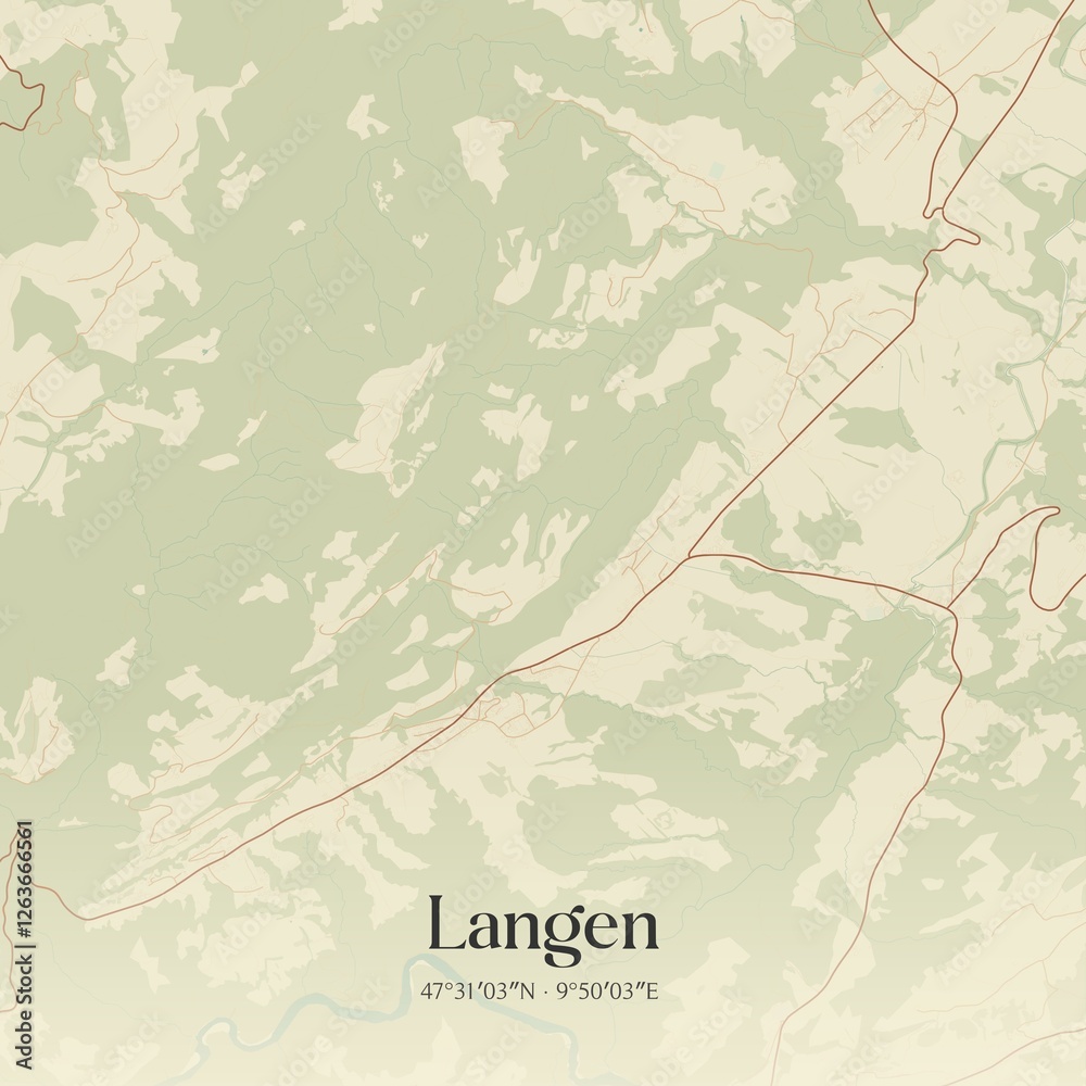 Vintage map of Langen, Austria.